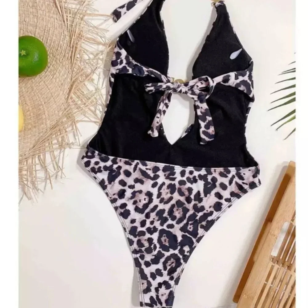 New Sexy Leopard Cut Out Front Onepiece Swimsuit